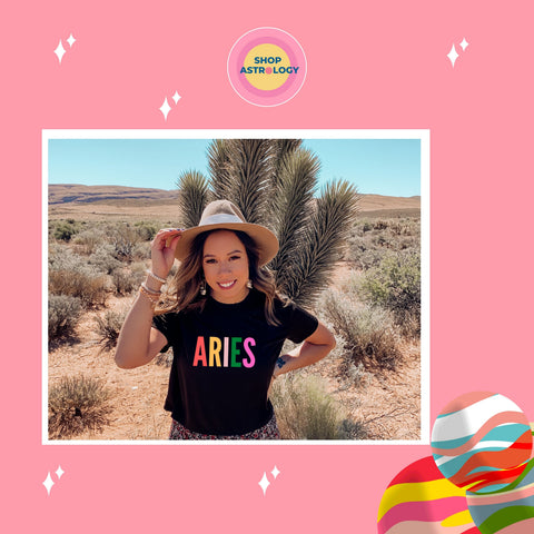 Aries multi-color text crop top