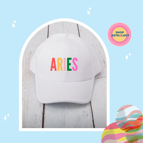 Aries multi-color text baseball hat