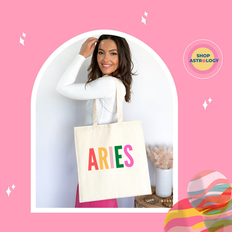 Aries multi-color text tote bag