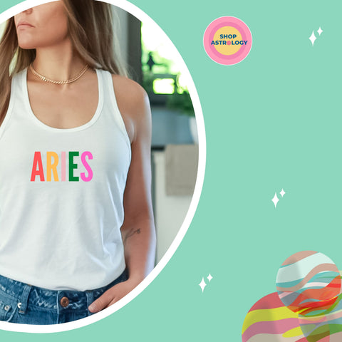 Aries multi-color text racerback tank