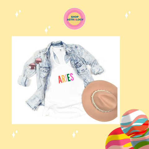 Aries multi-color text racerback tank