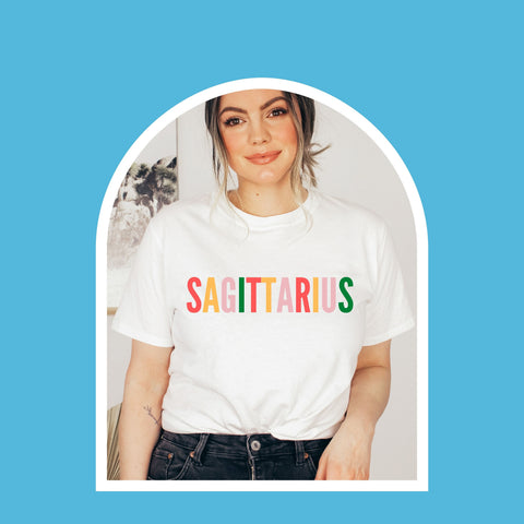 Sagittarius multi-color text shirt