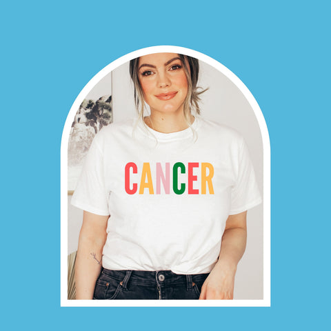 Cancer multi-color text shirt