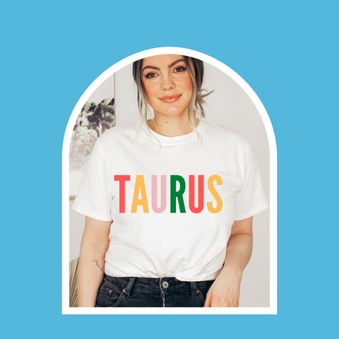 Taurus multi-color text shirt