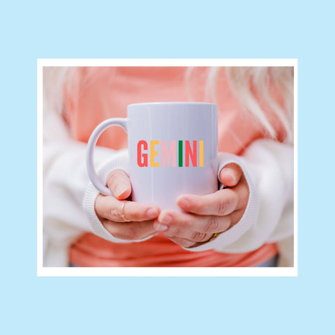Gemini 11 ounce multi-color text mug