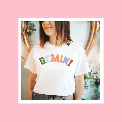 Gemini pastel text varsity shirt