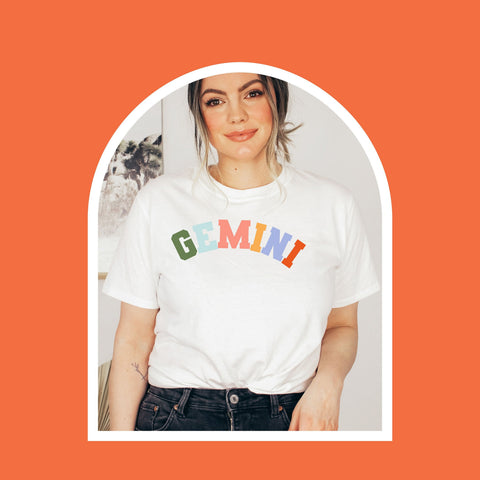 Gemini pastel text varsity shirt