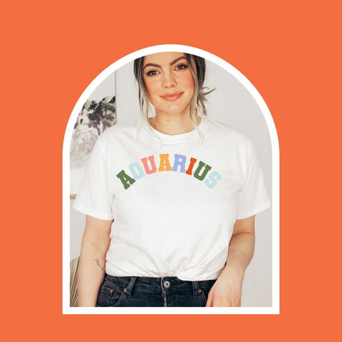 Aquarius pastel text varsity shirt