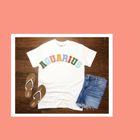 Aquarius pastel text varsity shirt
