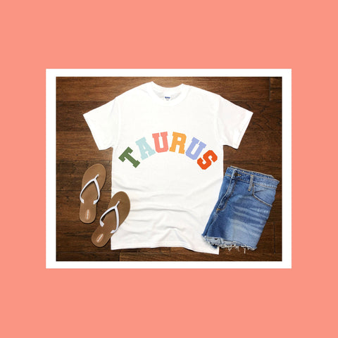 Taurus pastel text varsity shirt