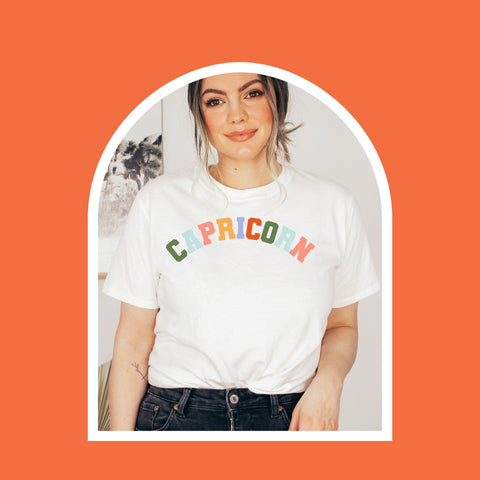 Capricorn pastel text varsity shirt