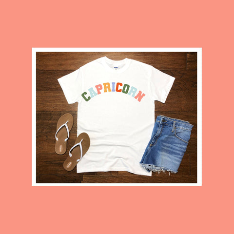 Capricorn pastel text varsity shirt