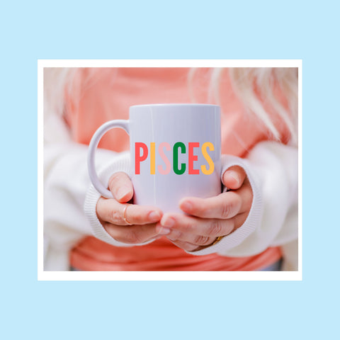 Pisces 11 ounce multi-color text mug