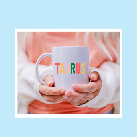 Taurus 11 ounce multi-color text mug