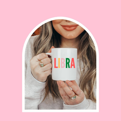 Libra 11 ounce multi-color text mug