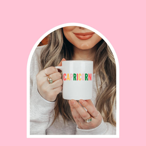 Capricorn 11 ounce multi-color text mug