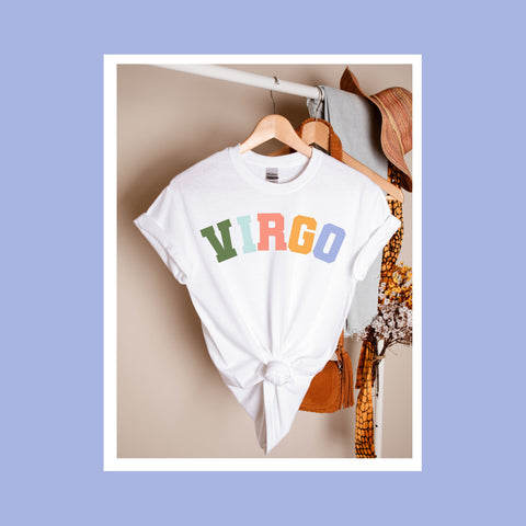Virgo pastel text varsity shirt