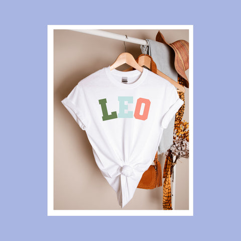 Leo pastel text varsity shirt