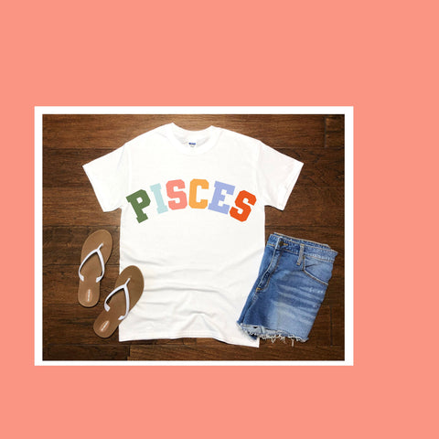 Pisces pastel text varsity shirt