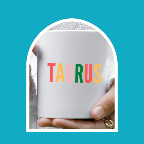 Taurus 11 ounce multi-color text mug