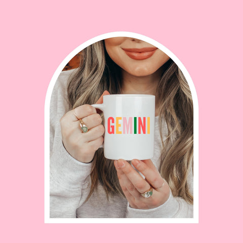 Gemini 11 ounce multi-color text mug