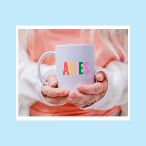 Aries colorful text 11 ounce mug