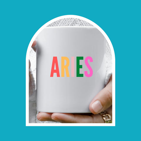 Aries colorful text 11 ounce mug