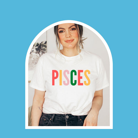 Pisces multi-color text shirt