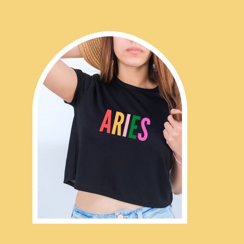 Aries multi-color text crop top