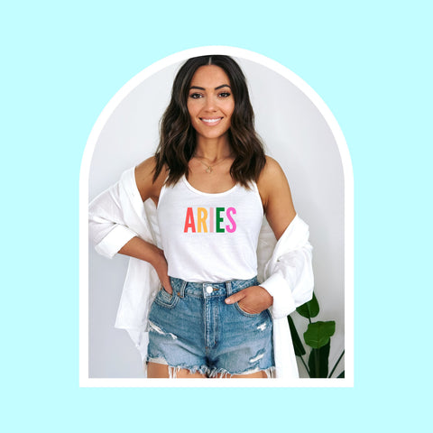 Aries multi-color text racerback tank