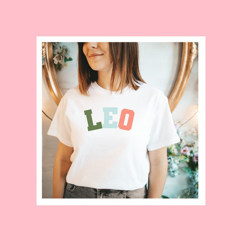 Leo pastel text varsity shirt
