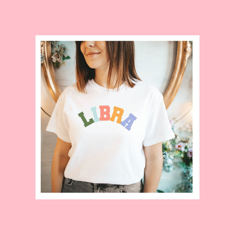 Libra pastel text varsity shirt