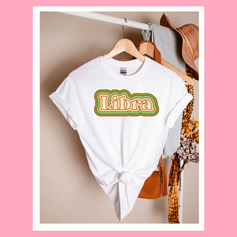 Libra psychedelic trippy text shirt