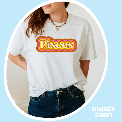 Pisces psychedelic trippy text shirt