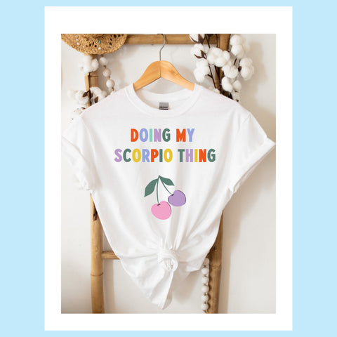 Doing my Scorpio thing cherry shirt
