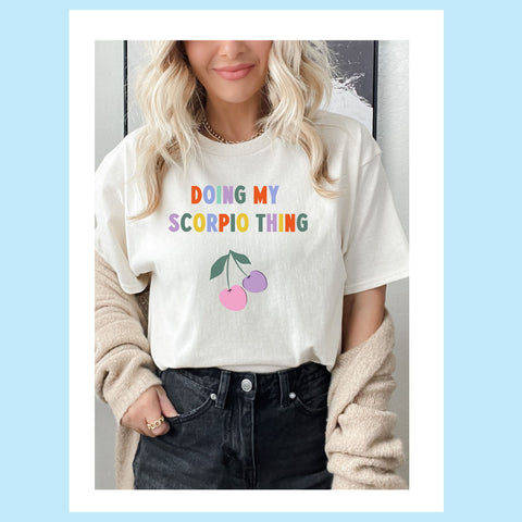 Doing my Scorpio thing cherry shirt