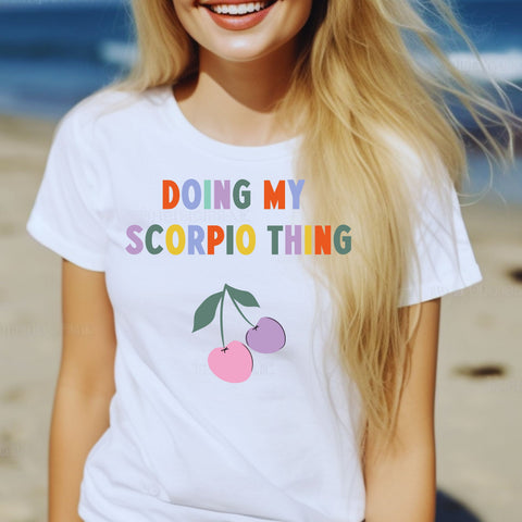 Doing my Scorpio thing cherry shirt