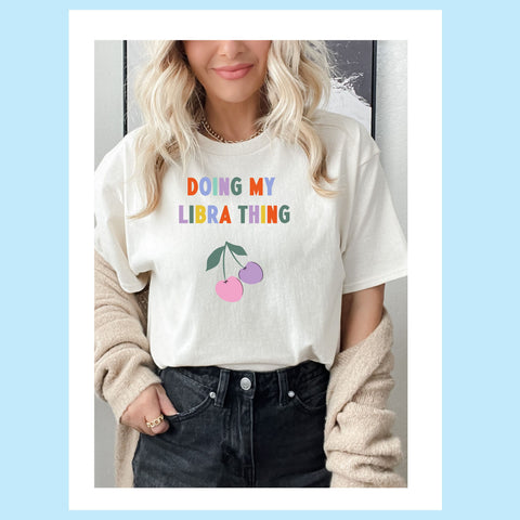 Doing my Libra thing cherry shirt