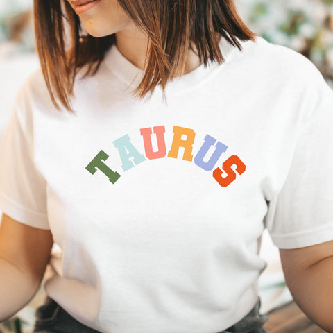 Taurus pastel text varsity shirt
