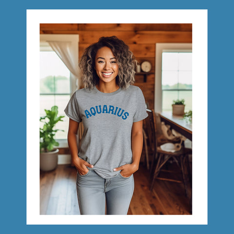 Aquarius varsity text shirt