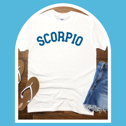 Scorpio varsity text shirt