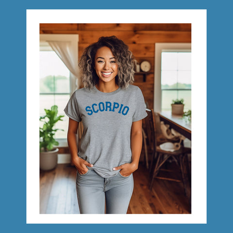 Scorpio varsity text shirt