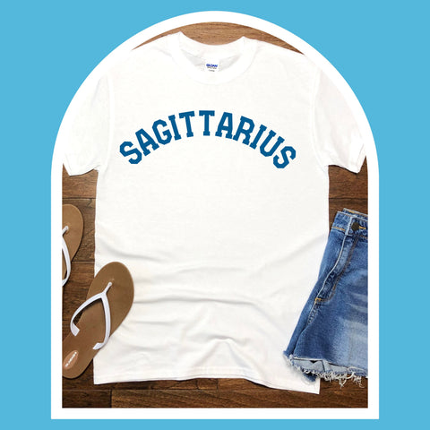 Sagittarius varsity text shirt