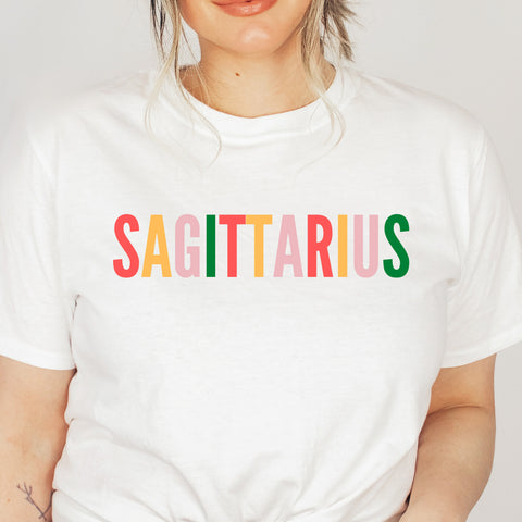 Sagittarius multi-color text shirt