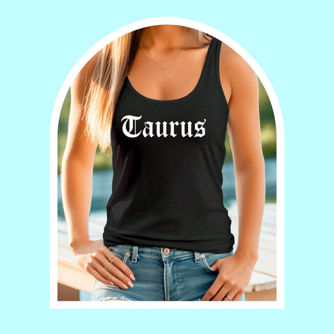 Taurus black gothic old English razor back tank