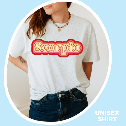 Scorpio psychedelic trippy text shirt