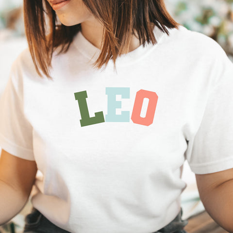 Leo pastel text varsity shirt