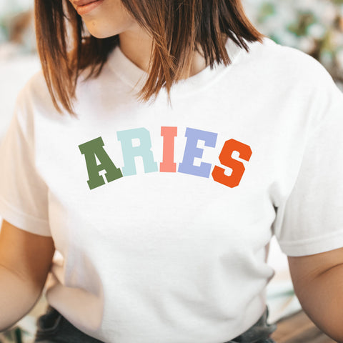 Aries pastel text varsity shirt