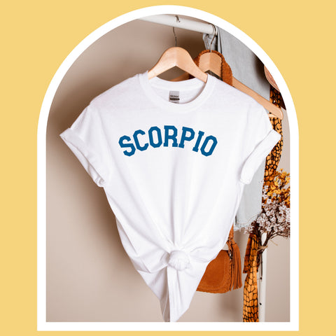 Scorpio varsity text shirt