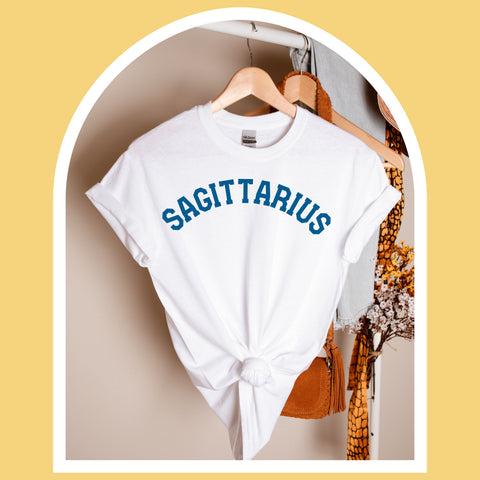 Sagittarius varsity text shirt